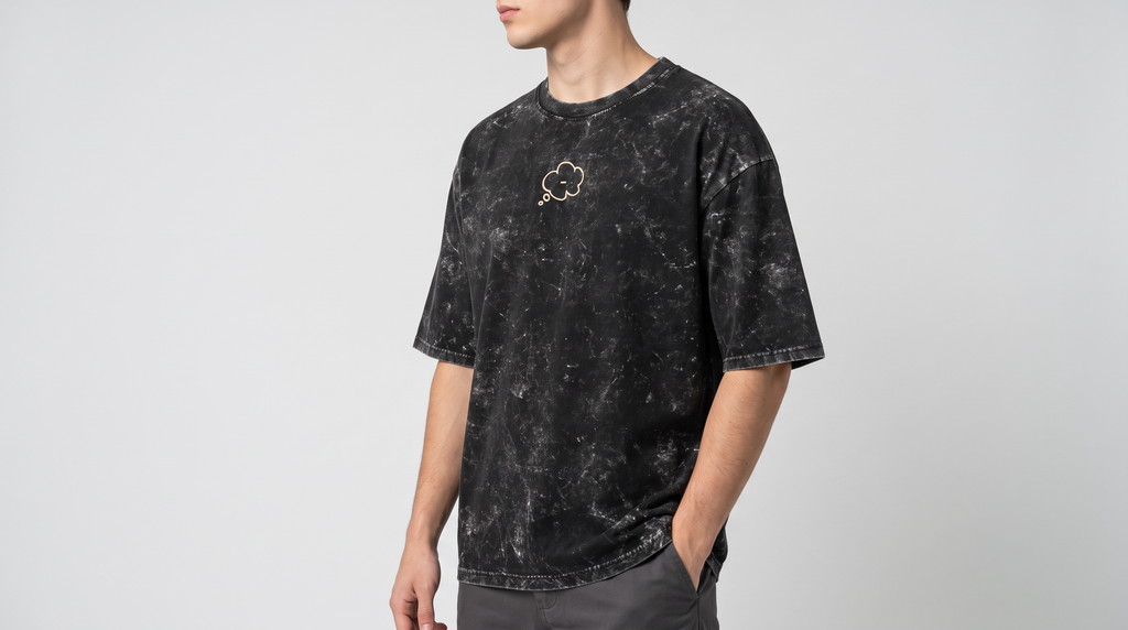 No Thoughts™ - Unisex Acid Washed Oversized Tee Embroidery Graphic